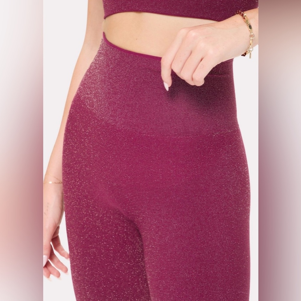 Fabletics + Yitty High Waist Shimmer Wine+Gold Shaping Luxe Legging | XS/S | NWT